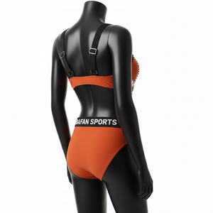 Traje de Baño Premium para Mujer en Nylon y Spandex Naranja con Paneles Laterales y Logotipo Personalizado por Transferencia Térmica - Product Image 5