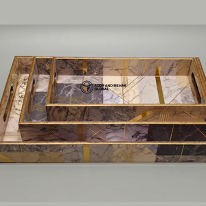 ชุดถาดเสิร์ฟเคลือบสีม่วงลายเรขาคณิต ปลอดภัยสำหรับอาหาร จำนวน 3 ชิ้น ถาดซ้อนกันได้ ทำจาก MDF และกระดาษ ดีไซน์ทันสมัย หรูหรา สำหรับห้องครัว ห้องรับประทานอาหาร และตกแต่งบ้าน - Product Image 4