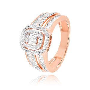 Rose Gold Baguette and Round Lab Grown <b>Diamond</b> Double Halo Statement <b>Ring</b> - Product Image 1
