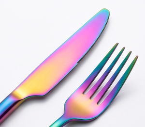 Ensemble de couverts en acier inoxydable plaqué arc-en-ciel de qualité supérieure avec cuillère, couteau, fourchette, design moderne, couverts en métal pour une utilisation sur la table lors de fêtes - Product Image 2