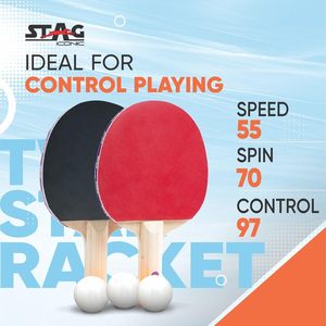 Ensemble de raquettes de tennis de table Stag Iconic 2 étoiles, écologiques, avec réglage à 9 angles, 3 balles, manche en bois, pour débutants et jeux en famille - Product Image 5