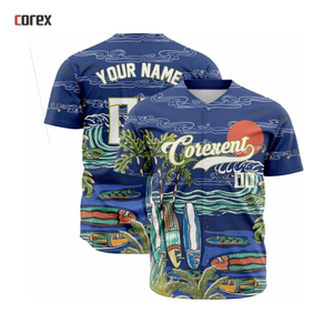 Maillot de baseball Corex imprimé intégral noir pour homme – Vêtement de sport respirant en polyester à manches courtes pour l'été, coupe classique, boutonnage frontal - Product Image 6