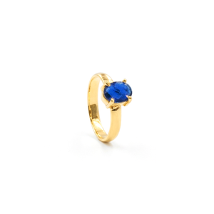Iolite <b>Ring</b> 6x8mm Oval Checker Cut – Handmade Gold Plated Gemstone <b>Ring</b> with Gold Ball Accents, Violet Blue <b>Statement</b> <b>Rings</b> - Product Image 1