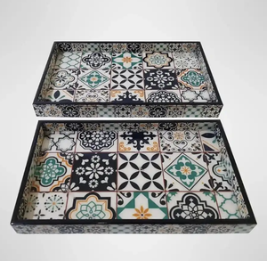 Bandeja impresa de madera de alta calidad Precio barato Diseño único Bandeja impresa MDF hecha a mano de La India - Product Image 1