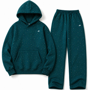 Ensembles de survêtements pour hommes avec strass, sweats à capuche oversize, streetwear d'hiver, polaire chaude, fournisseur OEM ODM avec logo personnalisé - Product Image 3