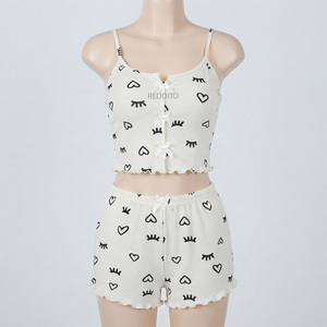 Ensemble de détente en satin Reddito pour femme, sans manches, short uni, deux pièces, vêtements de nuit pour adulte, printemps, détail nœud doux, 100% soie, taille élastique - Product Image 1