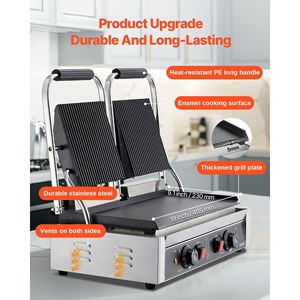 Piastra Elettrica Professionale per Panini 3600W in Acciaio Inox, Doppia Griglia per Sandwich con Manico per Cottura a Pressione - Product Image 3
