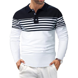 Camisa Polo Personalizada de Manga Larga a Rayas para Hombre, Cuello en Contraste Premium, 100% Algodón Piqué, Camisa Transpirable de Manga Corta para Golf y Uso Casual - Product Image 2