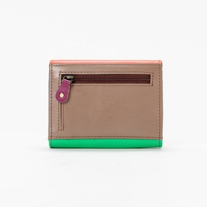 Unisex Genuine Cowhide Leather <b>Wallet</b> with Patchwork Design Malty Color Card Holder Zipper Closure - Product Image 2