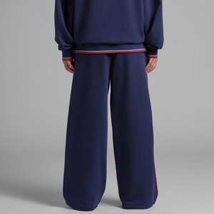 Pantalon de survêtement bleu marine pour homme avec bande latérale rouge, taille élastique, en molleton de coton décontracté, idéal pour l'automne - Product Image 5