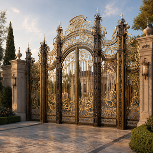 Puerta de Entrada de Lujo de Hierro Forjado Dorado con Adornos Ornamentados para Palacio, Gran Propiedad, Villa, Mansión u Hogar - Product Image 2