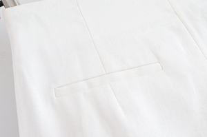 <b>Men's</b> Lightweight 100% Cotton High Waist Pleated Straight Leg <b>Trousers</b> Solid <b>White</b> Loose Fit Double Button Summer - Product Image 4