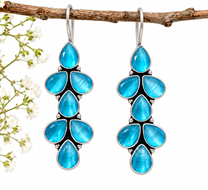 Boucles d'oreilles pendantes en argent oxydé et turquoise |   Boucles d'oreilles tendance faites à la main pour femmes - Product Image 6