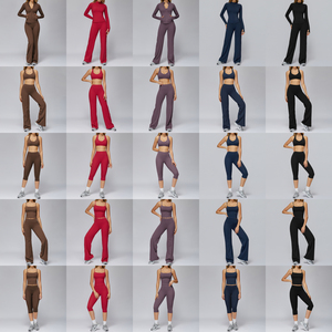 Ensemble de yoga noir 2 pièces pour femme, haut court à col carré et bretelles spaghetti, pantalon taille haute à jambes larges, en spandex sans couture, tenue de sport - Product Image 4