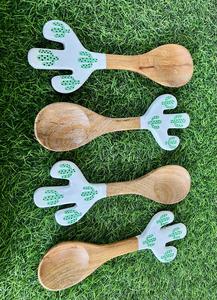 Handmade Wooden Salad Servers Set Rattan <b>Wrapped</b> Handle Natural Acacia Wood Cooking Spoon Fork <b>Kitchen</b> Utensils Tableware Spoons - Product Image 4