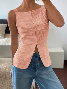 Elegante Blusa de Manga Larga con Botones y Hombros Descubiertos para Mujer, Transpirable, Lisa, 100% Poliéster, Teñido Liso, Estilo Minimalista - Product Image 2