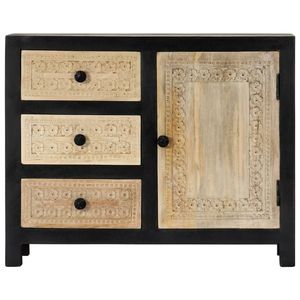 Mueble Auxiliar Mediano de Madera Maciza de Mango y MDF en Gris y Natural con Gabinetes para Sala de Estar - Product Image 4