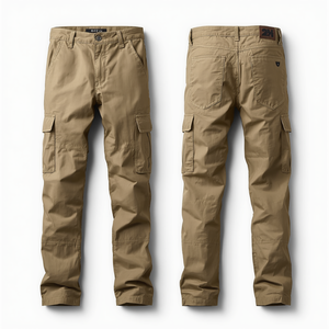 Men Premium <b>Waterproof</b> Solid Long Straight Fit Cotton Cargo <b>Trousers</b> with Zipper Closure Casual Pants - Product Image 4