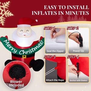 Babbo Natale Gonfiabile Illuminato da 1,77 m, Divertenti Decorazioni Natalizie da Giardino con Striscione, Decorazioni Esterne per le Feste - Product Image 6