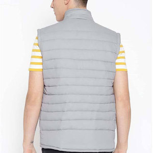 Vestes matelassées grises pour hommes, col montant, fermeture éclair, coupe-vent, respirantes, style décontracté, en toile avec rembourrage en polyester, pour l'hiver - Product Image 3