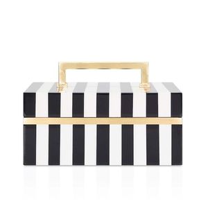Modern Black White Striped MDF/Resin Jewelry Box Rectangular Storage Organizer Gold Handle Eco-Friendly Decorative Room - Product Image 1