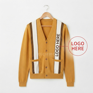 Cosh International Acrylic Sorority Sisterhood Custom Logo Winter Wear <b>Cardigan</b> <b>Sweater</b> Mustard Knitted Coat - Product Image 5