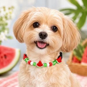 Cute Watermelon Beach Ball Pattern Waterproof Beaded Pet Necklace Adjustable <b>silicone</b> <b>bead</b> dog collar - Product Image 6