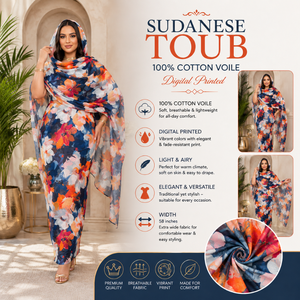 ผ้าทูบซูดาน ผ้าฝ้ายวอยล์พิมพ์ลายดิจิทัล 100% |   ผ้าลายดอกไม้สำหรับตัดชุดผู้หญิง สไตล์ดั้งเดิม เรียบร้อย สง่างาม - Product Image 5