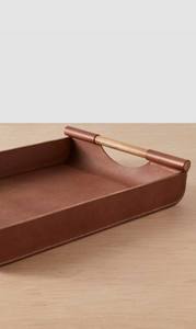 Wholesale Luxury Rectangular Leather Dining Tray Bulk Wooden Handles Hotel Restaurant Serving Platter Elegant Tableware - Product Image 4