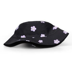 Unisex Bucket <b>Hat</b> Black With <b>Purple</b> Floral Print Casual Spring Summer Style - Product Image 3