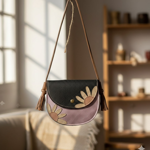 Bolso Bandolera de Cuero Genuino para Mujer, de Cuero Premium, con Correa para el Hombro |   Bolso Floral Hecho a Mano |   Bolso de Diseño con Borlas |   2026 - Product Image 4