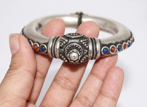 Buy Pure Silver <b>Bracelet</b> In 925 Sterling Silver With Natural Lapis Lazuli And <b>Red</b> Coral Gemstone Handmade Bangle <b>Bracelet</b> - Product Image 6