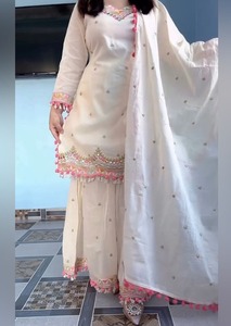 Benang Bordir Desainer Bordir Katun Murni Hiasan Cermin Elegan Kasual Longgar Cepat Kering Pesta Musim Dingin Semua Salwar Kameez