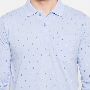เสื้อโปโลแขนยาวพิมพ์ลายสำหรับผู้ชาย สีน้ำเงิน ผ้าฝ้ายคอปิเก้ มีกระเป๋าเสื้อ ลำลอง ผลิตโดยผู้ผลิตเสื้อผ้า - Product Image 6