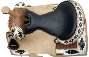 Silla de montar western de nuevo estilo, hecha a mano, de cuero genuino, tipo barril, con cincha ancha y duradera para equitación. - Product Image 6