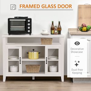 Buffet contemporain rétro anti-chute blanc avec étagères de rangement et 2 portes vitrées encadrées pour villa, ferme ou salle de sport - Product Image 6