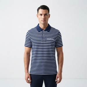 Polo personnalisé pour homme, bleu marine à rayures blanches, manches courtes, vêtements de sport de golf, uniforme de travail, OEM ODM, vente en gros - Product Image 3