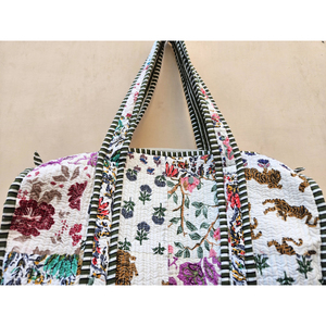 Luxury Cotton Duffle <b>Weekend</b> <b>Bag</b> Block Print Fabric Quilted Shoulder <b>Travel</b> Hand Luggage Vintage Custom Overnight Zipper <b>Bag</b> - Product Image 6