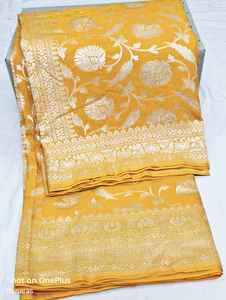 Sari de Chiffon Munga Banarasi Khaddi Puro Tejido a Mano, con Tejido Semi-Zari, para Fiestas Tradicionales, Protección Solar - Product Image 3