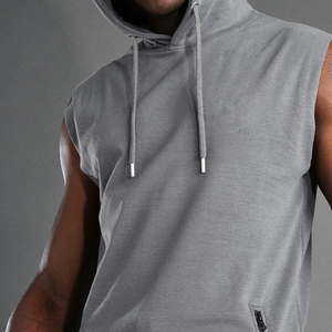 Camiseta sin mangas con capucha para hombre, color gris sólido, tejido French Terry, informal, transpirable, corte regular, para verano. - Product Image 6