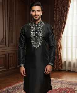 Kurta de Seda Premium para Hombre con Bordado a Mano con Espejo – Kurta Larga Étnica para Fiestas y Bodas - Product Image 3