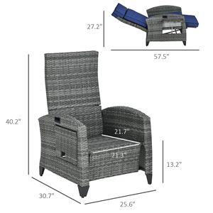 Sedia Reclinabile da Patio con Schienale Regolabile e Vassoio Laterale, Blu Scuro, Sedia Comfort per Esterni - Product Image 3