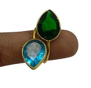 Anillo Ajustable de Latón Chapado en Oro de 18K con Doble Piedra de Gema de Laboratorio en Forma de Pera, Joyería Artesanal al por Mayor - Product Image 5