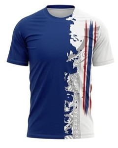 Men's Blue White Striped Crew Neck Short Sleeve Breathable <b>Polyester</b> <b>T</b>-<b>Shirt</b> Slim Fit All Seasons Digital Printing Front Logo - Product Image 4