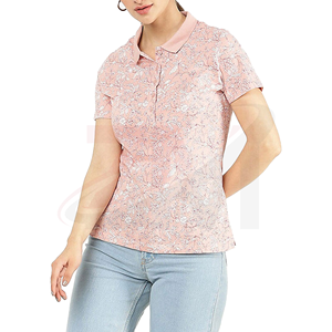 Polo à fleurs pour femmes, manches courtes, rose, imprimé, coton Oxford, décontracté, respirant, coupe régulière, 100% coton - Product Image 2