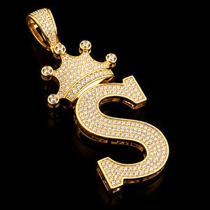 Nouvel Arrivage Pendentif de Luxe pour Homme en Moissanite Plaqué Or, Lettre S Entièrement Sertie de Diamants Brillants, Style Hip Hop Personnalisé, Prix Abordable - Product Image 1
