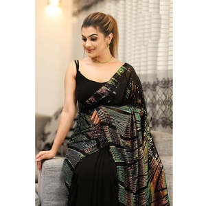 Designer <b>Rainbow</b> <b>Sequins</b> Embroidery Work Evening Saree with <b>Sequins</b> - Product Image 6
