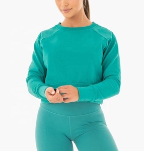<b>Women's</b> <b>Navy</b> Blue Crew Neck Sweatshirt Full Sleeve Knitted Breathable Solid Color Autumn Wear - Product Image 3