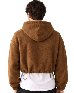 Sweat à capuche court en molleton texturé marron personnalisé, avec fermeture éclair quart de tour, ourlet à cordon de serrage réglable, style streetwear décontracté et chaud, avec logo personnalisé - Product Image 2