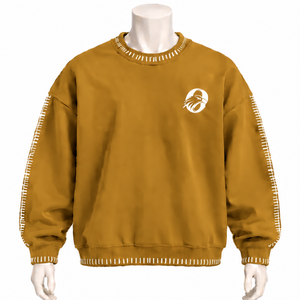 Sweat-shirt à col rond pour homme, jaune moutarde, avec bordure cousue, effet usé, coupe ample, manches longues, pull décontracté, streetwear, haut tendance - Product Image 1